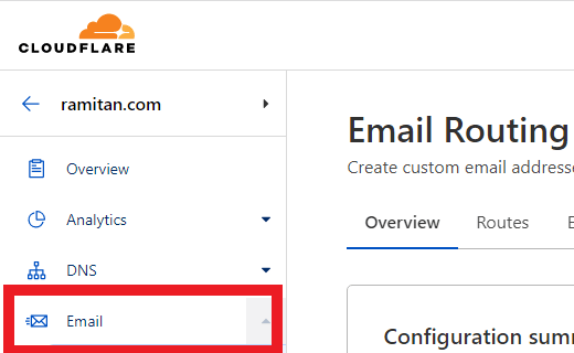 menu email cloudflare